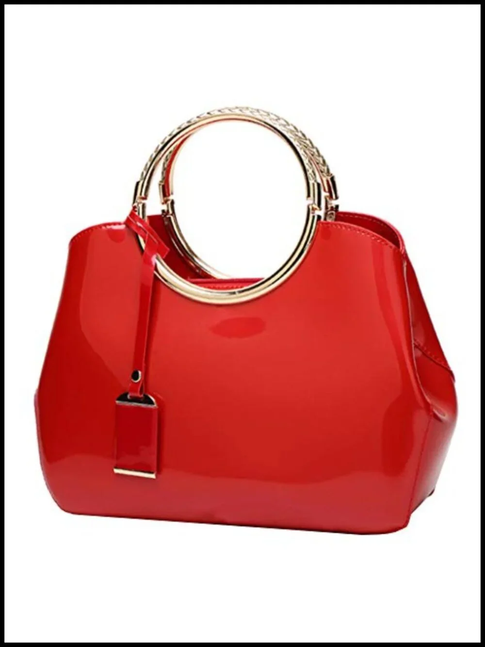 Patent Leather Top Handle Satchel Tote with Pendant for Women